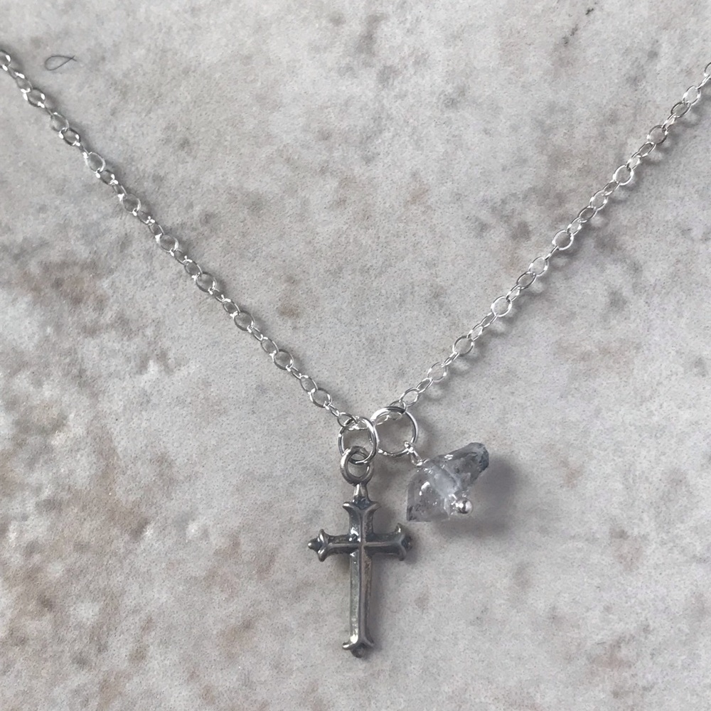 Herkimer diamond and sterling cross - Picture 1 of 4